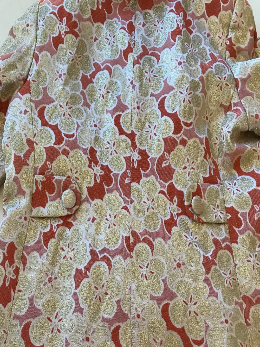 Y2K 🔥 2005 RUNWAY BANANA REPUBLIC CORAL FLORAL METALLIC JACQUARD TRENCH - Picture 15 of 16